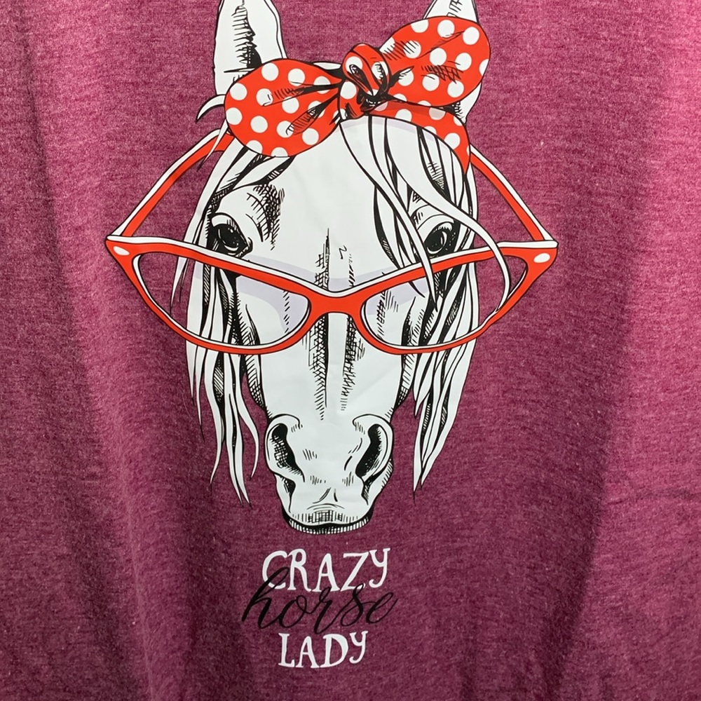 HORSE Heathered Mauve Graphic Print Scoop Neck Short Sleeve Tee Shirt